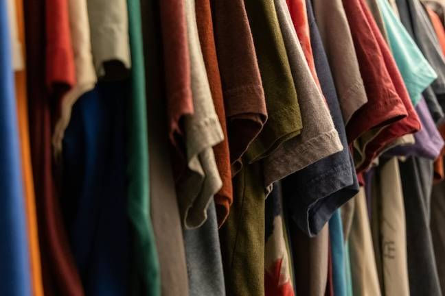 colorful t-shirts hanging